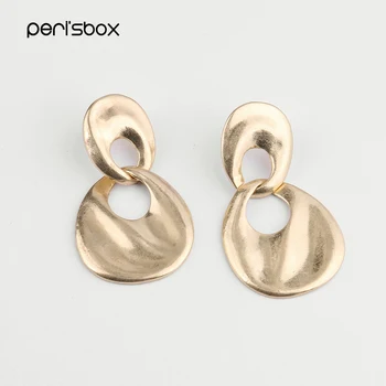 Peri'sBox Zlatá Farba Kovové Dvojité Kotúčové Drop Náušnice pre Ženy Minimalistický Geometrické Náušnice 2018 Boho Mince Náušnice Veľkoobchod