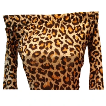 Sexy Mimo Ramenný Leopard Šaty Žien Jar Jeseň Skladaný Ženské Šaty s Dlhým Rukávom Bežné strede zúžený šaty clubwear Vestido