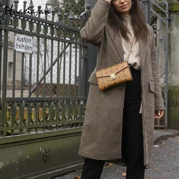 Huaxiafan Vlnené Koberčeky Coats Ženy Bežné Jeseň Vrchné Oblečenie Elegantné Dámske Elegantné Saká Kabát Žena 2020 Zimné Nové Módne