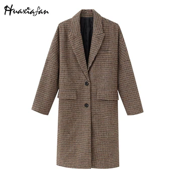 Huaxiafan Vlnené Koberčeky Coats Ženy Bežné Jeseň Vrchné Oblečenie Elegantné Dámske Elegantné Saká Kabát Žena 2020 Zimné Nové Módne