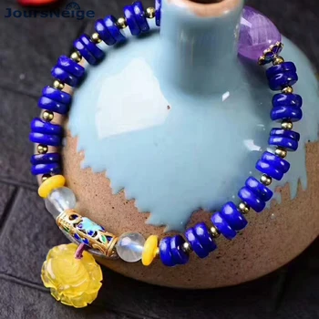 Veľkoobchod JoursNeige Modrá Prírodného Kameňa Náramky Yellow Crystal Kvet Prívesok Náramky pre Ženy Originálny Náramok Šperky