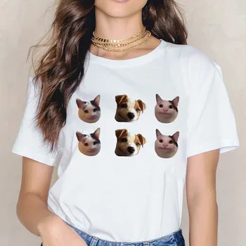 Nový Letný Zábavný Black Cat T-Shirt Cartoon Ženy Vytlačené Tričko Soft Krátky Rukáv Ženy Biele Topy Módne Oblečenie Tees
