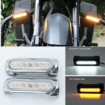1 Pár Pre Crash Bary Motocykel, Cestný Bar Switchback Jazdy Zase Signálne Svetlo LED Pre H arley MOTO Yamaha silver a black