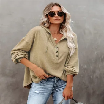 2020 jeseň a v zime nový príchod oblečenie pre ženy pevné módne farby s kapucňou šnúrkou dlhým rukávom zapol sveter T-shirt