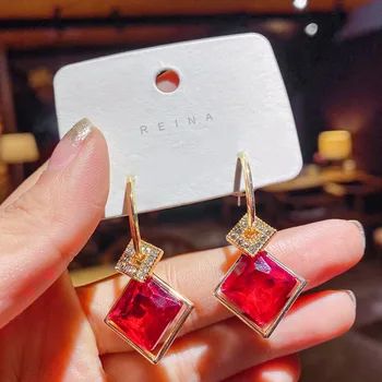 Klasická Červená Modrá Drahokamu Visieť Náušnice Luxusné Crystal Drop Náušnice Šperky pre Ženy Brinco Veľkoobchod