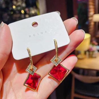 Klasická Červená Modrá Drahokamu Visieť Náušnice Luxusné Crystal Drop Náušnice Šperky pre Ženy Brinco Veľkoobchod