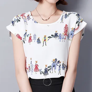 2020 Šifón Vintage O-neck Tričko Fashion Ženy, Topy a Blúzky Krátky Rukáv Print Plus Veľkosť Oblečenie pre Ženy Blusas D572 30