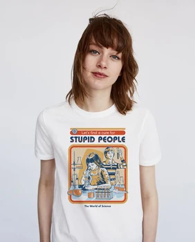 Letné Grafické Harajuk Tumblr T-Shirt Vintage Ženy Topy Zábavné Poďme Nájsť Liek pre Hlúpych Ľudí Písmená Tlačené