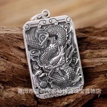 Čínska Kultúra Dragon a Cloud Prívesok & Had Reťazca Pevné 925 Sterling Silver farba Muži ženy Šťastie Sľubný Šperky