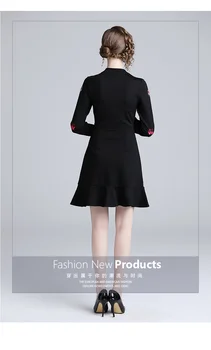 Výšivky Vyšívané šaty dámske dámy Dizajnér dlhé rukávy dráhy slim black Bežné mini party šaty, oblečenie oblečenie