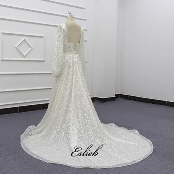 Eslieb Svieti line Svadobné šaty tvaru Zloženke Dlhé Rukávy Svadobné šaty 2020 Nevesta Šaty Vestido de Noiva Čína