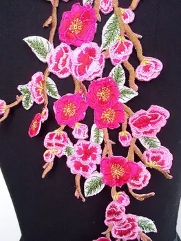 18*42cm big red slivkové kvety kvetinové výšivky patch nášivka s hot-tavného lepidla na zadnej strane pre oblečenie, dekorácie urob si sám