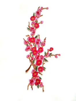 18*42cm big red slivkové kvety kvetinové výšivky patch nášivka s hot-tavného lepidla na zadnej strane pre oblečenie, dekorácie urob si sám