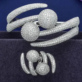 Zlxgirl šperky ťahať loptu veľký medený náramok s krúžkom šperky nastavuje jemné dámske svadobné svadobné náramok & náramok anel sady