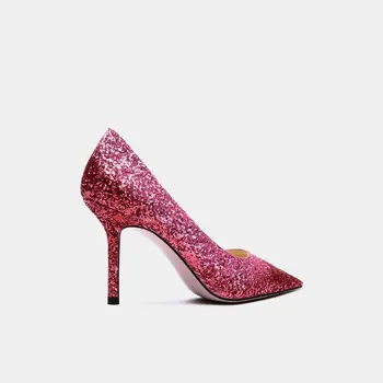 Doprava zadarmo módne ženy čerpadlá ružový lesk kamienkami bod prst vysoké podpätky, topánky nevesta svadobné topánky 8.5 cm