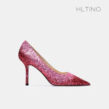 Doprava zadarmo módne ženy čerpadlá ružový lesk kamienkami bod prst vysoké podpätky, topánky nevesta svadobné topánky 8.5 cm