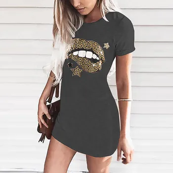 Ženy Letné Šaty 2020 Feminino Vestido T-shirt Bavlna Sexy Leopard Pery Print Dámske Šaty Žien Voľné Bielizeň Mini Šaty#J30