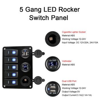 LEEPEE 5 Gang LED Kolískový Spínač Panel Dual USB Slot Zásuvka Digitálne Napätie Nepremokavé 12/24V Výstup Zmes