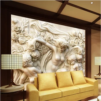 Beibehang Prispôsobiť akejkoľvek veľkosti nástennú maľbu, tapety biely mramorový reliéf postavy obývacej izby, spálne, gauč TV pozadie tapetu
