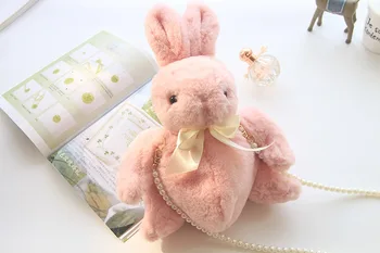 2020 nový príchod bábika plyšový zajačik taška lolita pearl reťazca roztomilý messenger taška 40 cm
