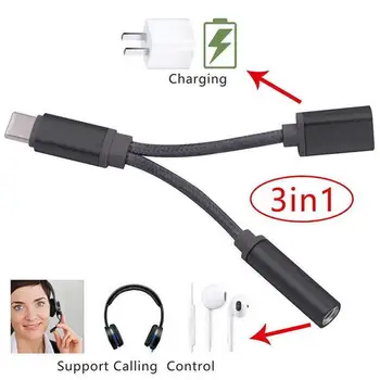 2 In1 USB Typu C Na 3,5 mm Jack Audio Splitter USB-C Slúchadlá Kábel, Nabíjací Adaptér, USB-C 3,5 mm Audio Kábel Pre Mobilný Telefón