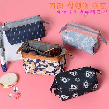 Japonský štýl mini prenosné kozmetická taška ručné kozmetické veľkú kapacitu, nepremokavé pierko vzor umývanie cestovné make-up taška