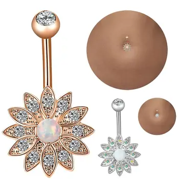 3ks/súbor Lotus Flower Opal Brucho Piercing Brucho Tlačidlo Krúžky Set Telo Šperky