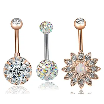 3ks/súbor Lotus Flower Opal Brucho Piercing Brucho Tlačidlo Krúžky Set Telo Šperky