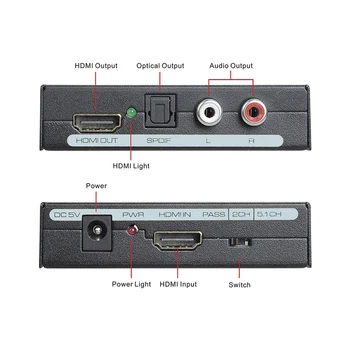 1080P Audio Converter Extractor Rozbočovač HDMI na HDMI & Optický SPDIF + RCA L/R