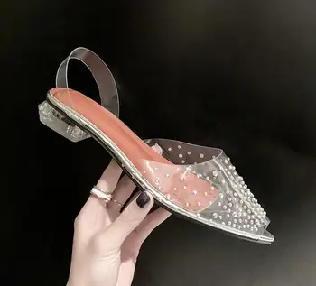 2020 Nové PVC Crystal Jelly Sexy Papuče Tenké Podpätky Ženy Transparentné Päty Sandále, žabky Čerpadlá
