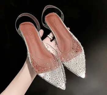 2020 Nové PVC Crystal Jelly Sexy Papuče Tenké Podpätky Ženy Transparentné Päty Sandále, žabky Čerpadlá