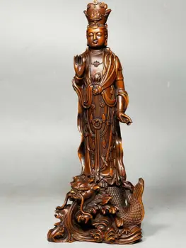 Svadobné dekorácie Čínsky Krušpán Seikos drevorezbárstvo Nanhai Guanyin Sochy Guanyin Bódhisattva sedí na jednorožec drevorezbárstvo
