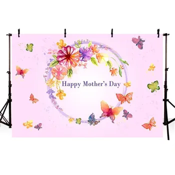Šťastný Deň Matiek Pozadie Fotografie, Digitálna Tlač Motýle, Kvety Svetlo Ružové Party Tematické Photo Booth Pozadí