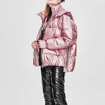 Zimné módne značky, lesklej tkaniny s kapucňou kačica dole kabát žena zips, šitie nadrozmerná super hrubšie teplá nadol parkas wq597