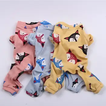 Psa JumpSuit Tričko Bavlna Tepláková Súprava Mačky Puppy Foxs Vzor Nohavice, Pyžamá T-Shirt 5 Veľkostiach, 3 Farby