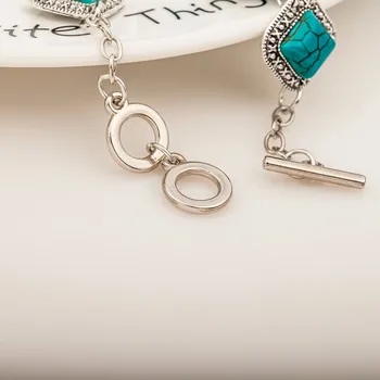 Najnovšie Klasický Štvorec Zelenej Turquoises Náramok Ženy Vintage Šperky, Módne Strieborná Farba Reťaz Prepojenie Náramky Dobrej Kvality