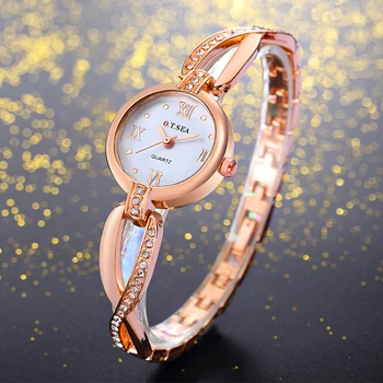 Luxusné O. T. MORA Značky ružové Zlato Náramok Hodiniek Ženy Dámy Crystal Šaty náramkové hodinky Quartz Relogio Feminino OTS064