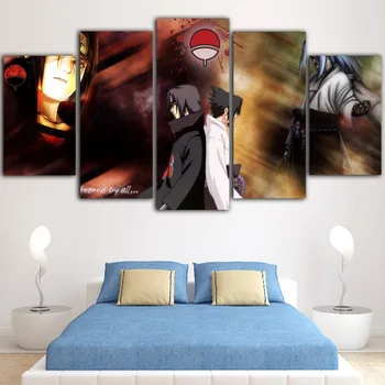 Home Decor Plátno, Vytlačí Maľovanie Na Stenu Článok 5 Panel Naruto Sasuke Anime Plagáty Rám Moderný Štýl Chlapec, Izba Modulárny Obrázky