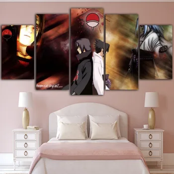 Home Decor Plátno, Vytlačí Maľovanie Na Stenu Článok 5 Panel Naruto Sasuke Anime Plagáty Rám Moderný Štýl Chlapec, Izba Modulárny Obrázky