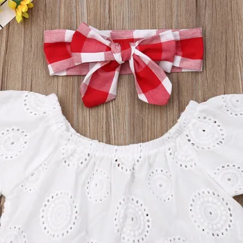 2019 boutique Dievča Oblečenie Roztomilý Novorodenca Dievča 3ks Mimo Ramenný Topy+ Krátke Šaty+hlavový most Oblečenie