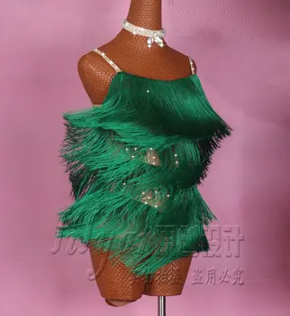 Latinská Tanečnej Súťaže Kostým Výkon Kostým Liusu Sukne Sasa Jednotné Oblečenie Dynamicky Vysoko Borovica Zelená