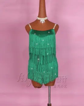 Latinská Tanečnej Súťaže Kostým Výkon Kostým Liusu Sukne Sasa Jednotné Oblečenie Dynamicky Vysoko Borovica Zelená