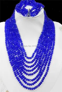 Horúce! očarujúce 8Rows šperky, tmavo modrá doprava zadarmo Crystal korálky reťazca náhrdelník, 5 riadkov Náramok sady BV251