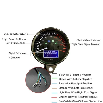 Univerzálne Motocyklové Speeeter LED Digitálny Tachometer Crystal Nástroj Rozchod Oeter s Palivom Meter Indikátor
