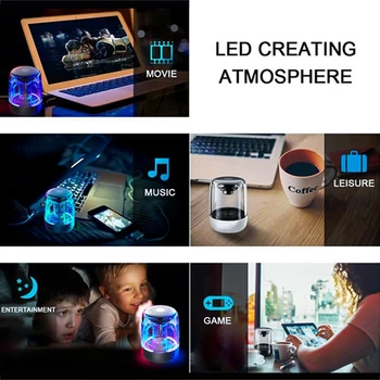 6D Panoramatický Zvuk Farebné LED Svetlo Prenosný Mini BT Reproduktor, Podpora TF Kariet Handsfree Vonkajšie Basy
