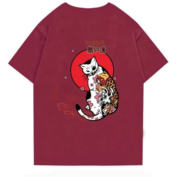 Dropshipping Japonský Mačka Tlače Krátky Rukáv Tees Košele Ženy Muži Streetwear Hip Hop Harajuku Príležitostné Voľné Bavlna Tričká