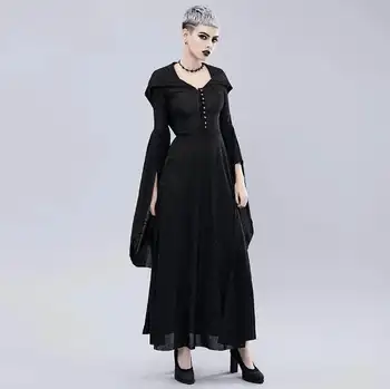 Stredoveké gotické Šaty Vintage Šaty Bežné Halloween Cosplay Ženy Jeseň Retro Party, Ples Black Goth Maxi Dresss Plus veľkosti S-3XL