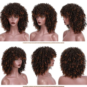 Opečiatkované Slávnej Kinky Afro Krátke Kučeravé Vlasy Parochňa Farba Hnedá Parochňa Prírodné Čierne Vlasy pre Ženy žiaruvzdorné Vlasoch