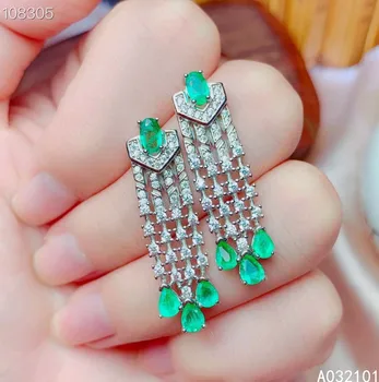 KJJEAXCMY jemné Šperky 925 Sterling Silver Prírodné emerald Dievča, nové krásne náušnice eardrop Podporu Test Čínsky štýl