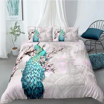 Vysoko Kvalitné 3D posteľná bielizeň Nastaviť Bielu Prikrývku Zahŕňa obliečka na Vankúš Animal OPeacock Cumlík Prípade Posteľná Bielizeň, bytový Textil Kráľ Jednu Veľkosť